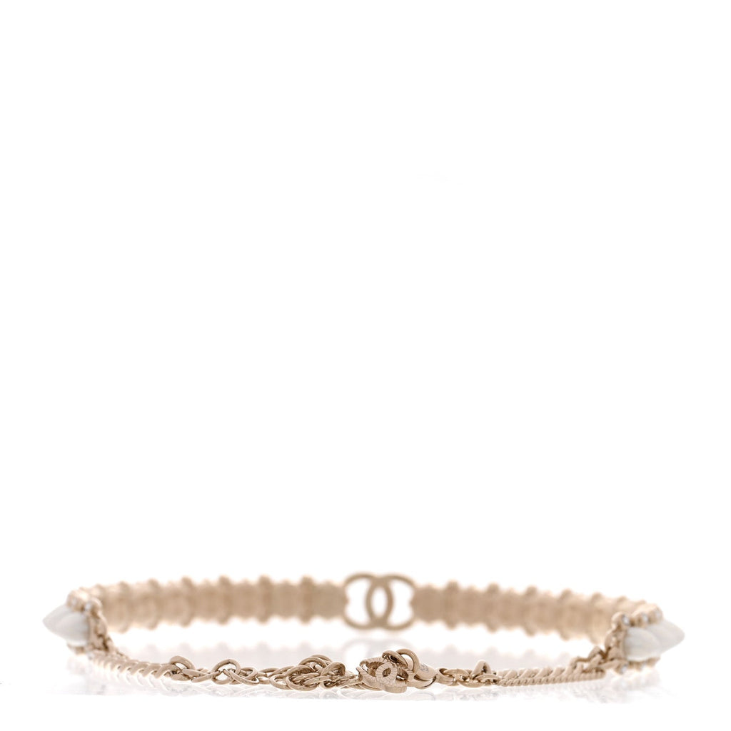 Strass Crystal Studded Pearl CC Choker Necklace Gold Pearly White