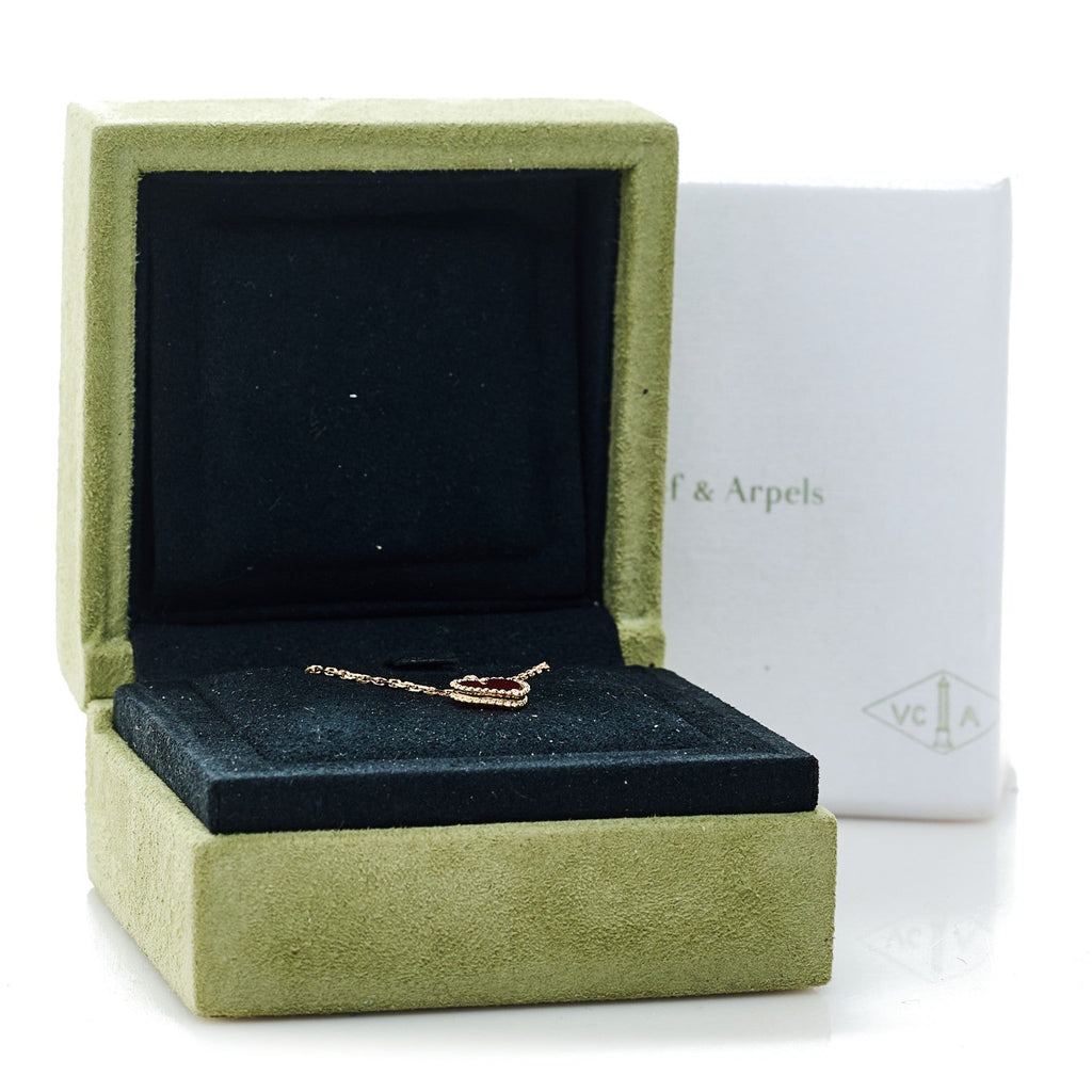 18k Rose Gold Carnelian Sweet Alhambra Heart Pendant Necklace