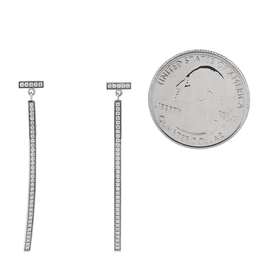 18K White Gold Diamond T Bar Earrings