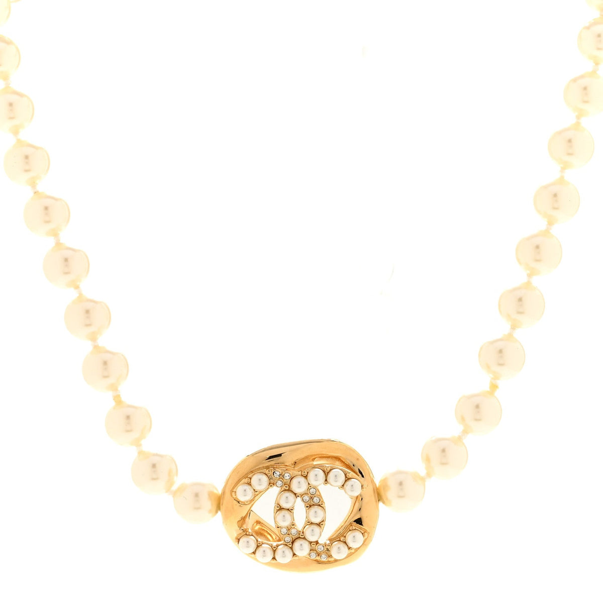 Pearl Crystal CC Logo Choker Gold White