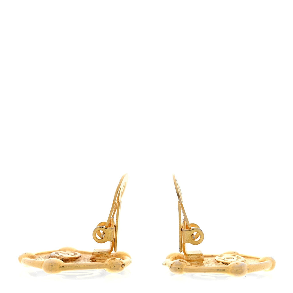 CC Round Clip On Earrings Black Gold