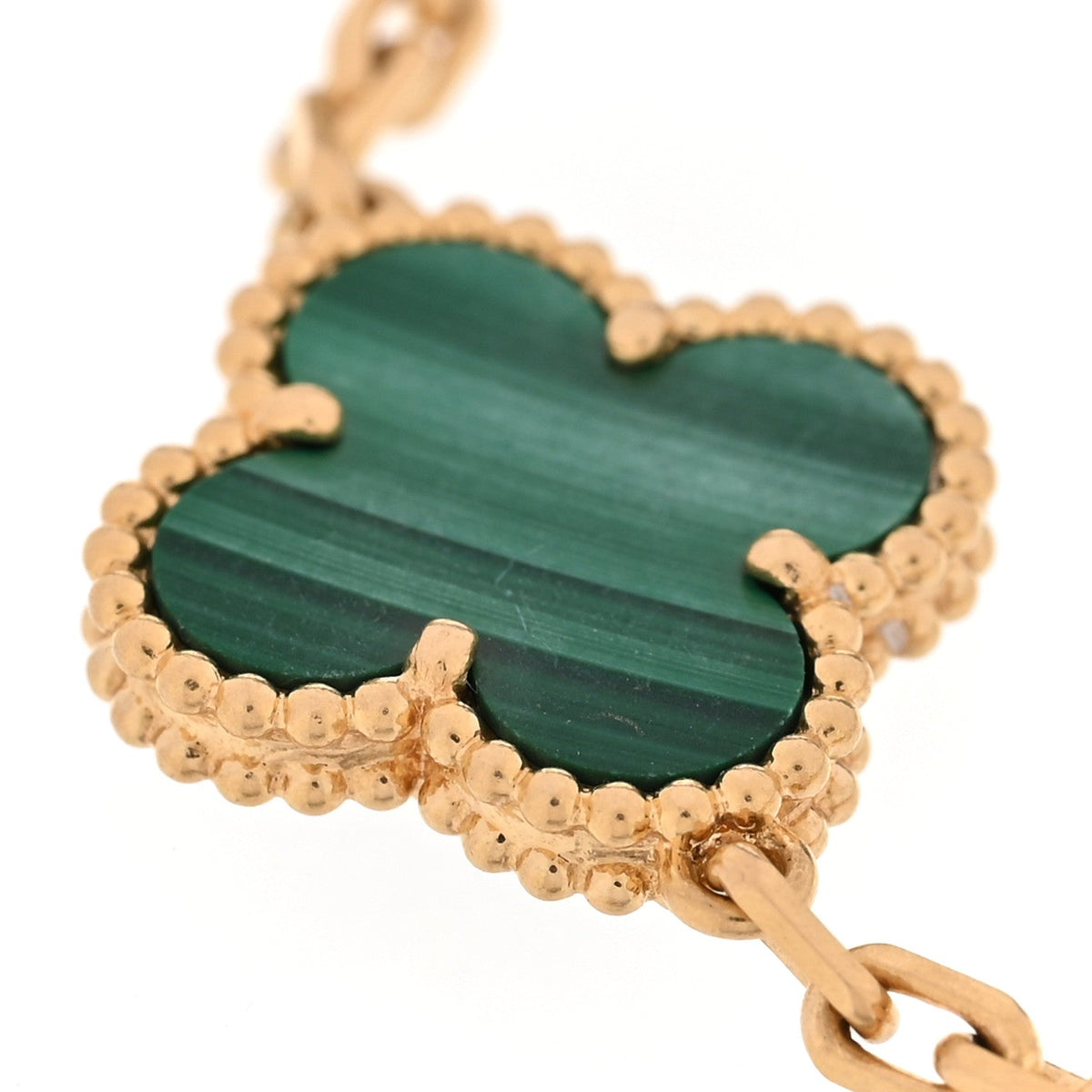 18K Yellow Gold Malachite 5 Motifs Vintage Alhambra Bracelet