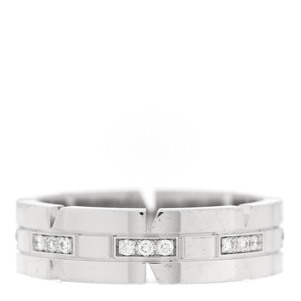 18K White Gold Diamond Tank Francaise Band Ring 57 8