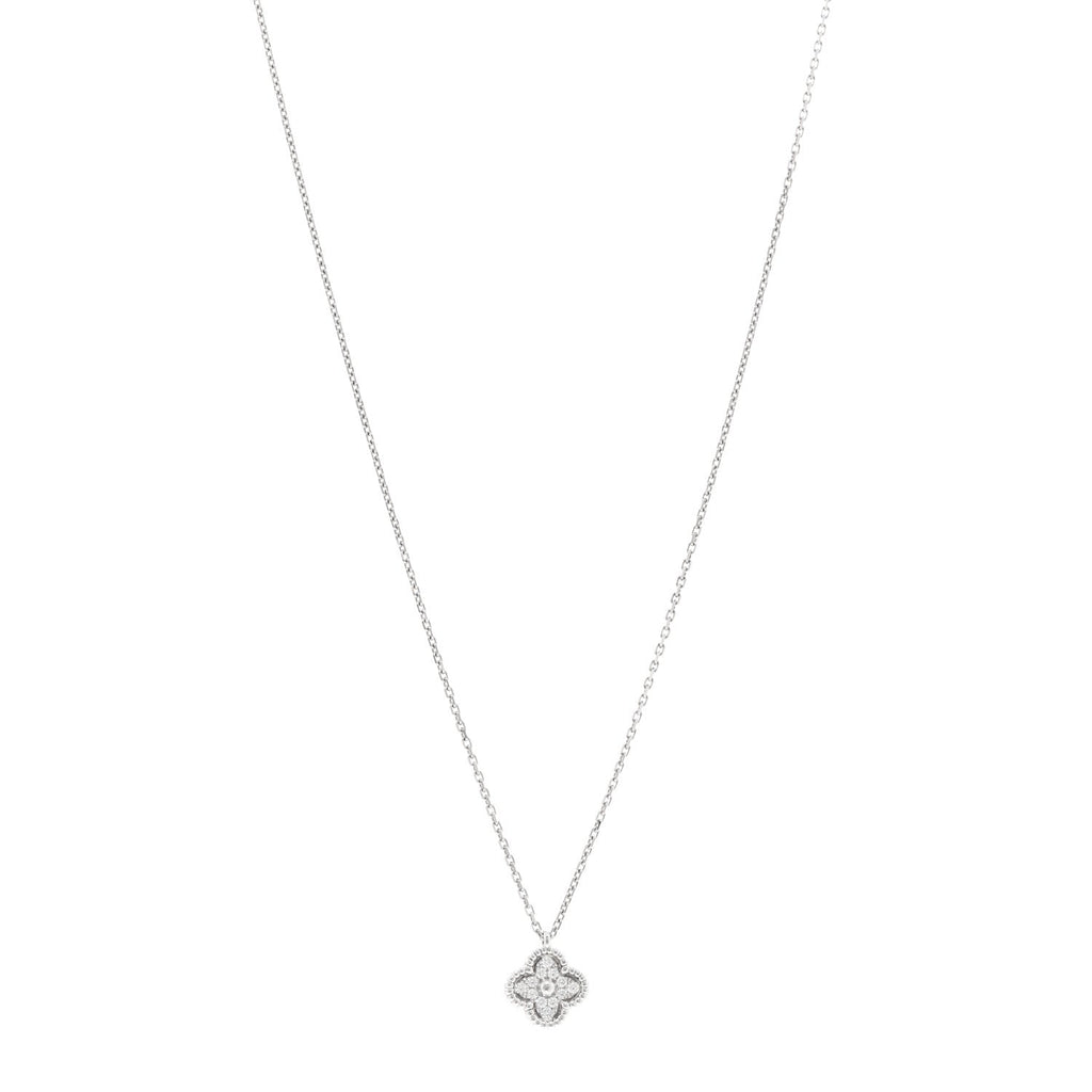18K White Gold Diamond Sweet Alhambra Pendant Necklace