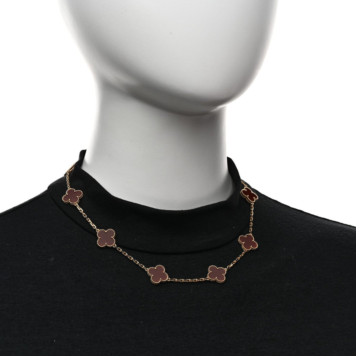 18K Yellow Gold Carnelian 10 Motifs Vintage Alhambra Necklace