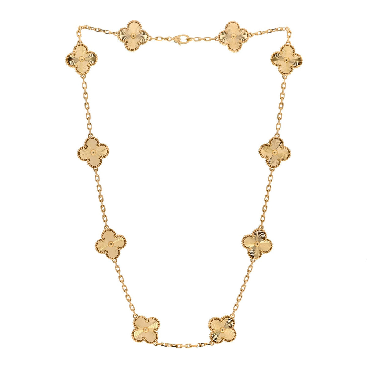 18K Yellow Gold 10 Motifs Guilloche Vintage Alhambra Necklace