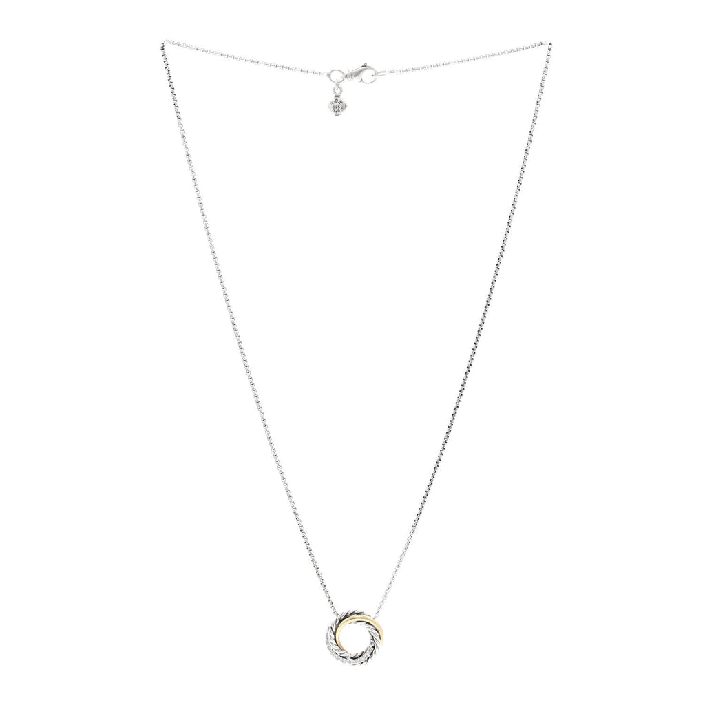Sterling Silver 18K Yellow Gold Diamond 14.5mm Crossover Pendant Necklace