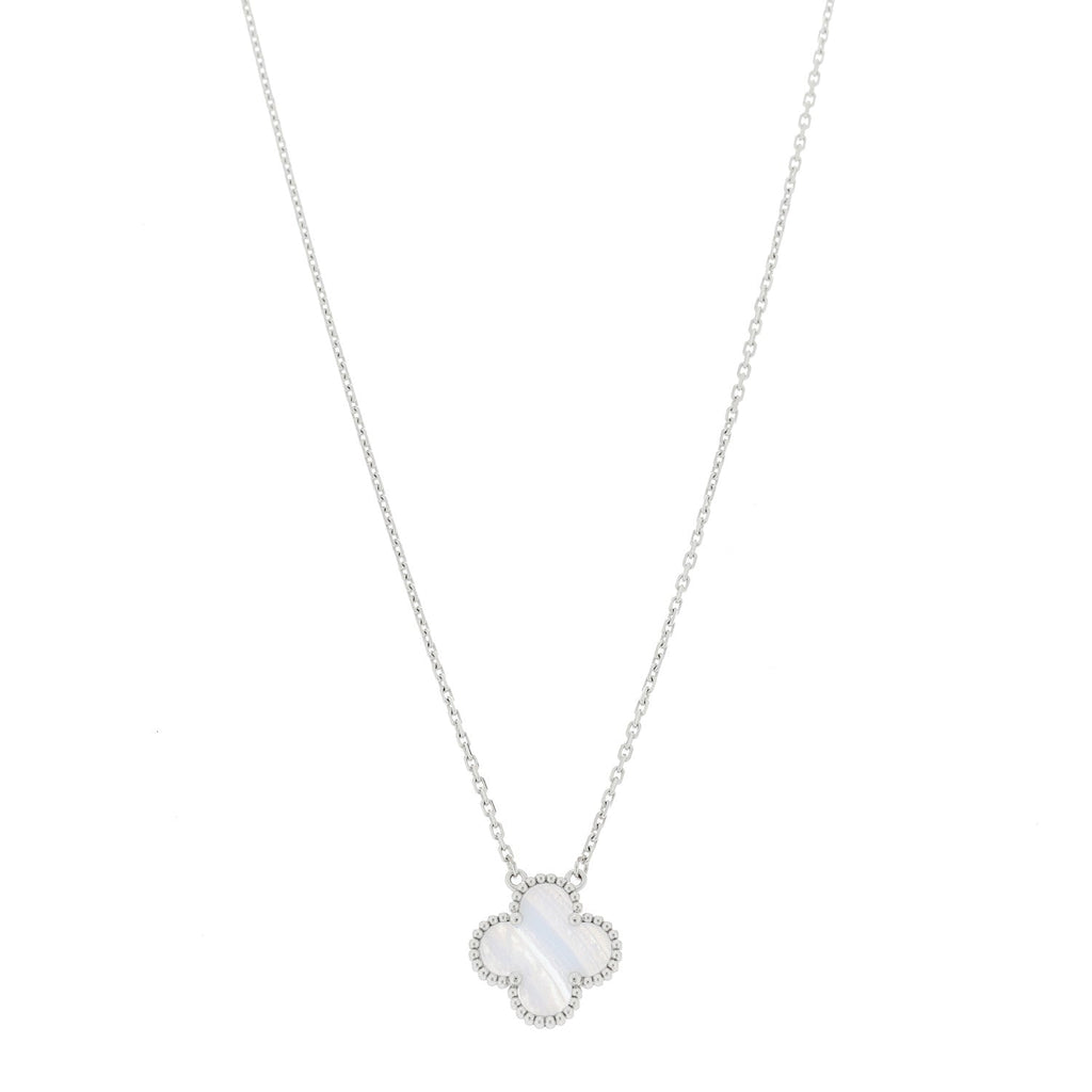 18k White Gold Chalcedony Vintage Alhambra Pendant Necklace