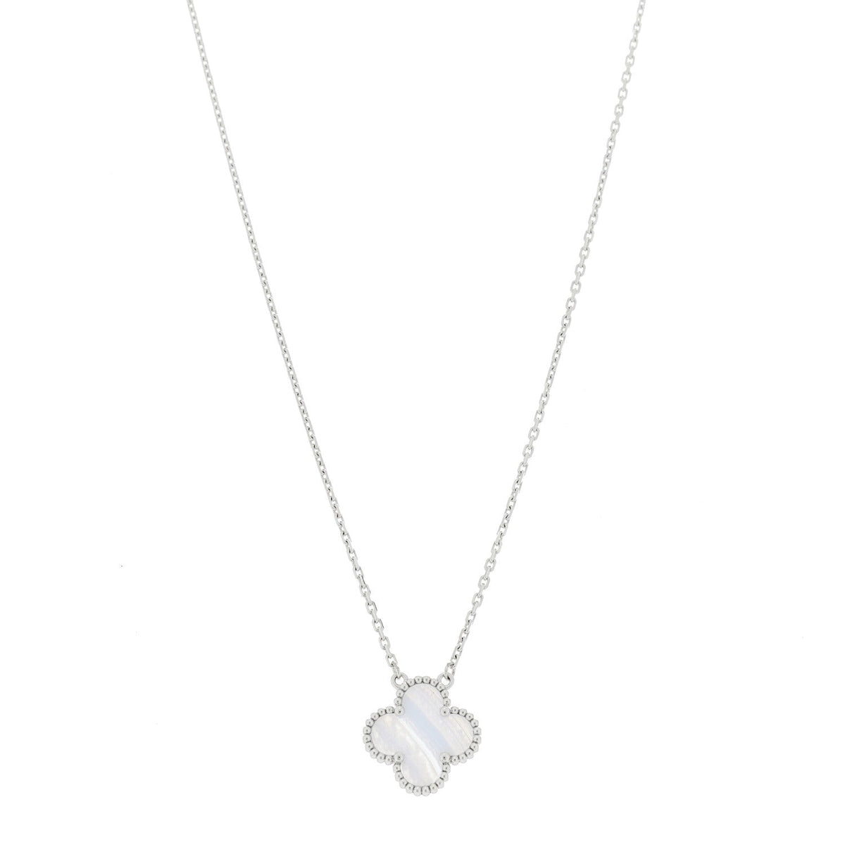 18k White Gold Chalcedony Vintage Alhambra Pendant Necklace