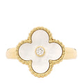 18K Yellow Gold Diamond Mother of Pearl Vintage Alhambra Ring 54 6.75