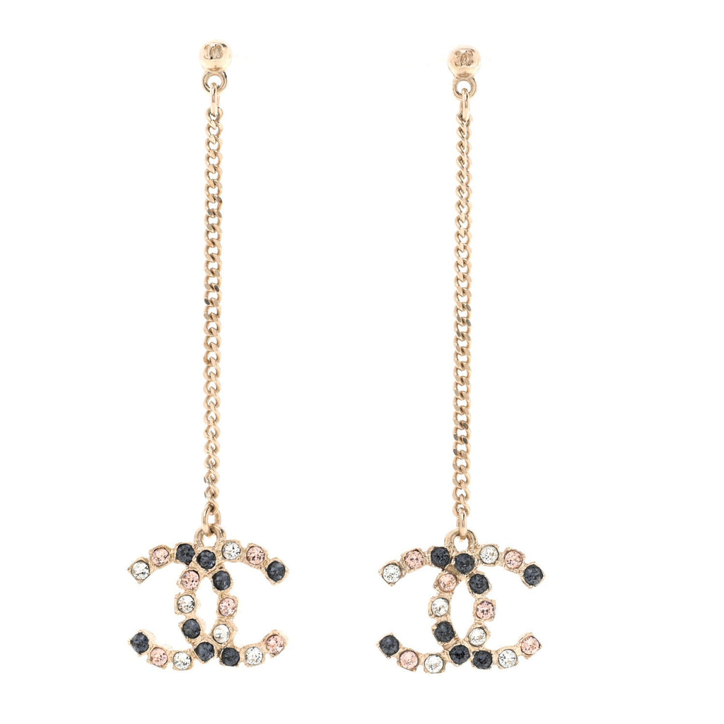Crystal CC Drop Earrings Pink Grey Gold