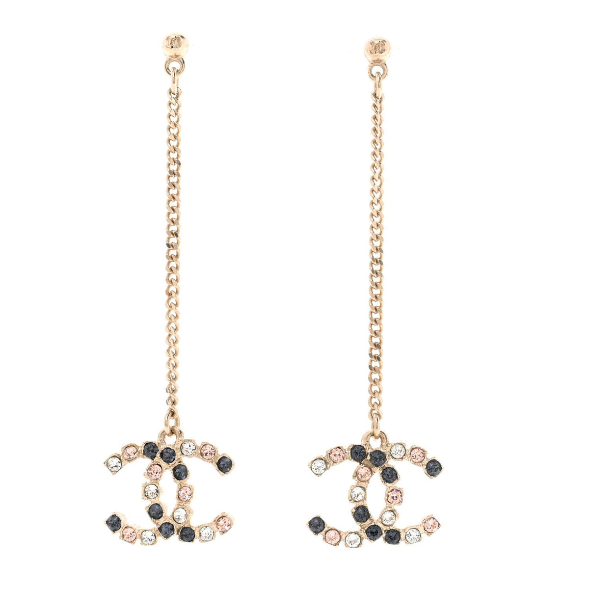 Crystal CC Drop Earrings Pink Grey Gold