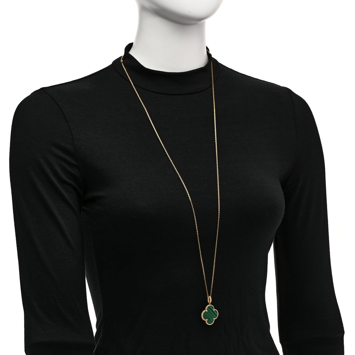 18K Yellow Gold Malachite Magic Alhambra Pendant Necklace