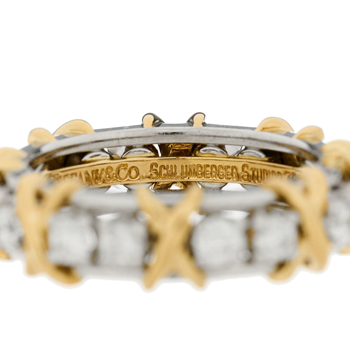 Platinum 18K Yellow Gold Diamond Schlumberger Sixteen Stone Ring 54 6.75