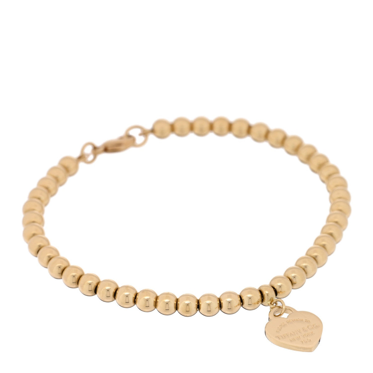 18K Yellow Gold 4mm Return To Tiffany Bead Heart Tag Bracelet