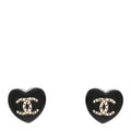 Resin Crystal CC Heart Earrings Black Gold