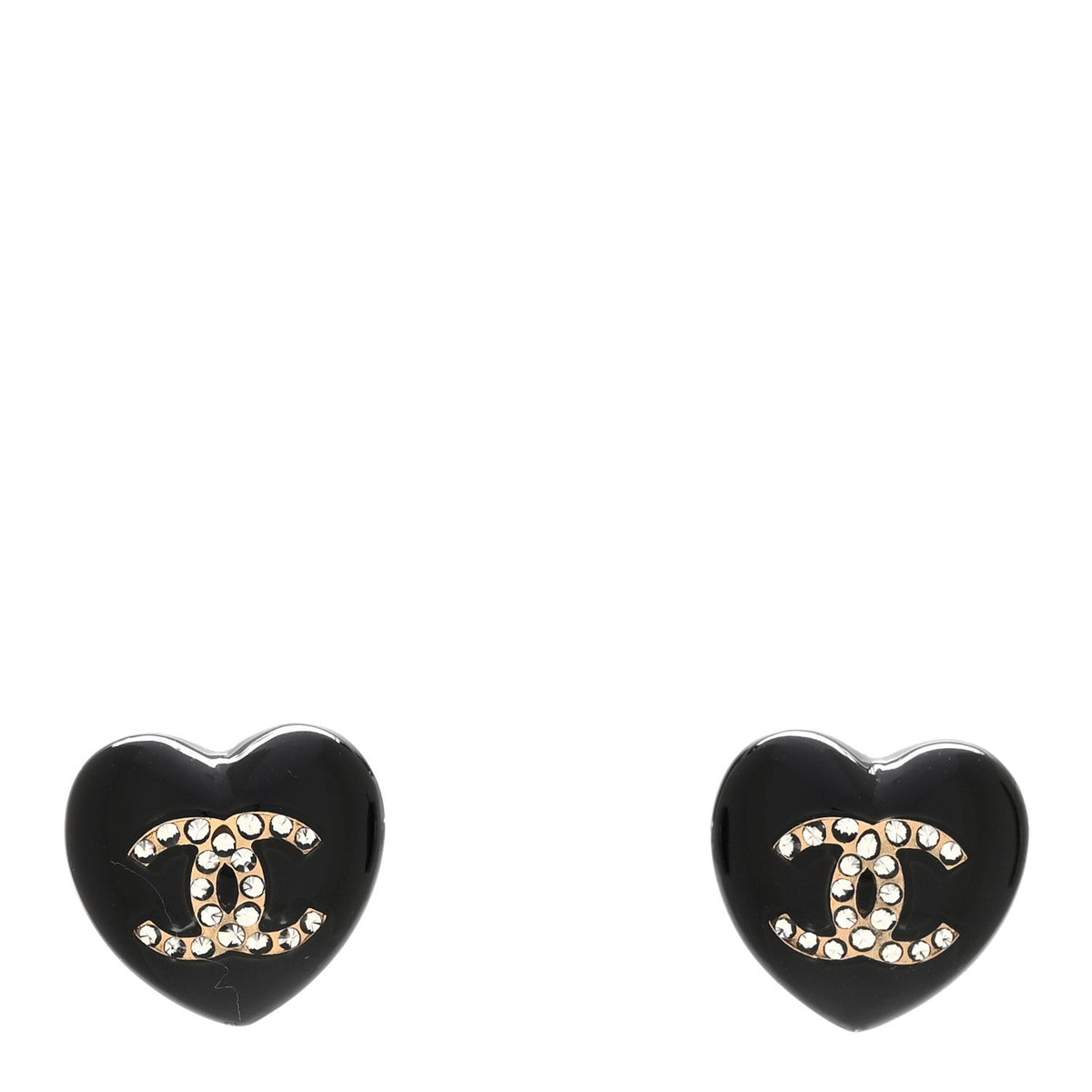 Resin Crystal CC Heart Earrings Black Gold