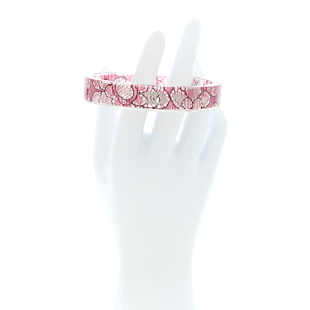 Resin Lace Crystal CC Bangle Transparent Pink