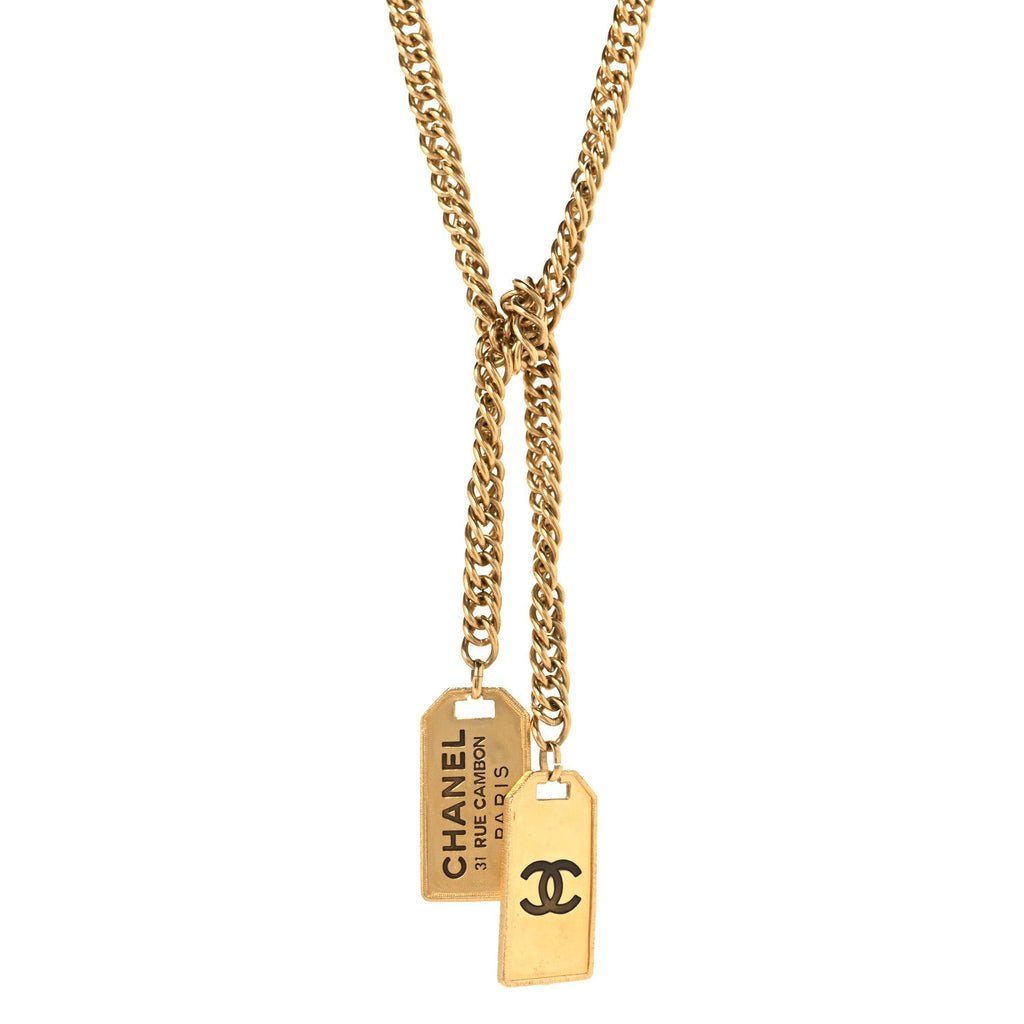 Metal ID Dog Tag Charm Necklace Gold
