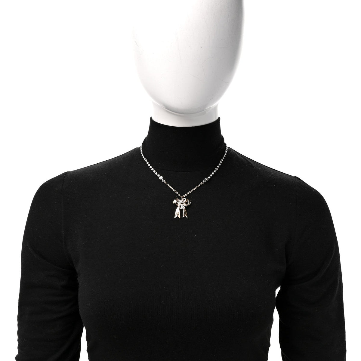 Crystal CC Bow Pendant Necklace Gold Silver