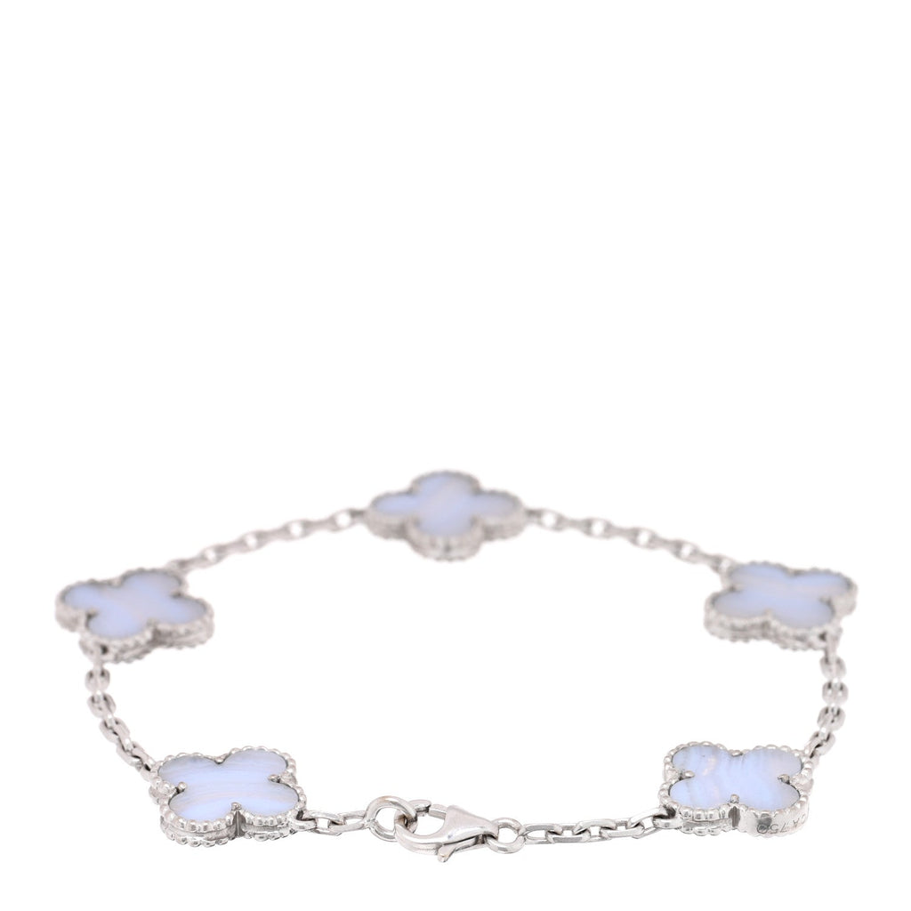 18K White Gold Chalcedony 5 Motifs Vintage Alhambra Bracelet