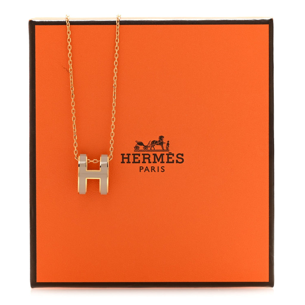 Lacquered Gold Pop H Pendant Necklace Marron Glace