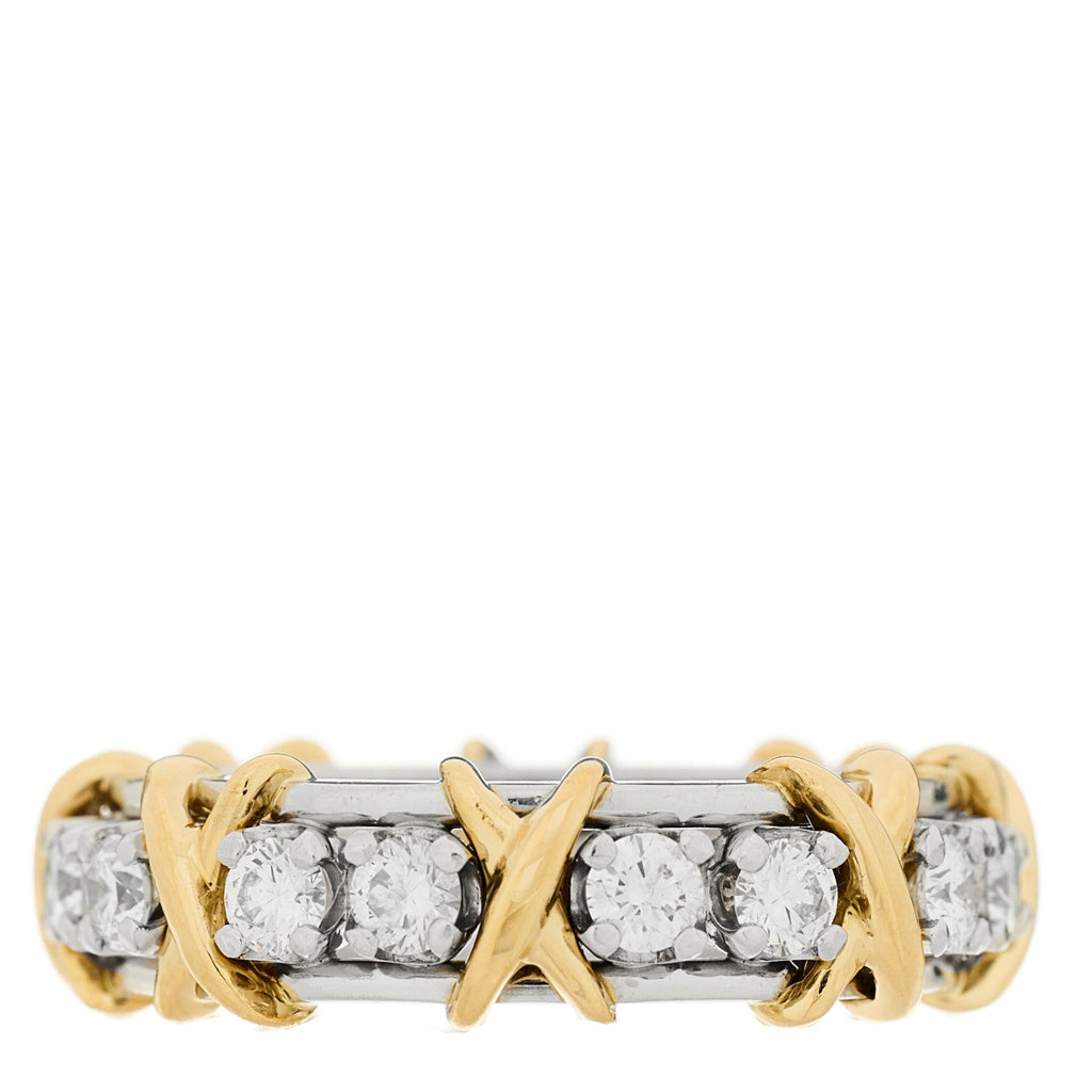 Platinum 18K Yellow Gold Diamond Schlumberger Sixteen Stone Ring 54 6.75