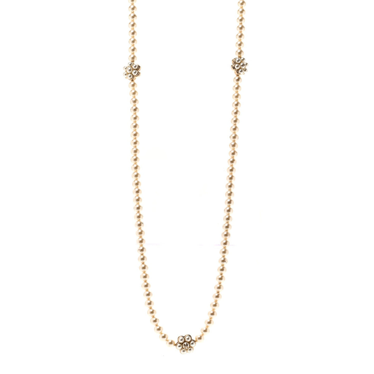 Pearl CC Camellia Long Necklace Gold