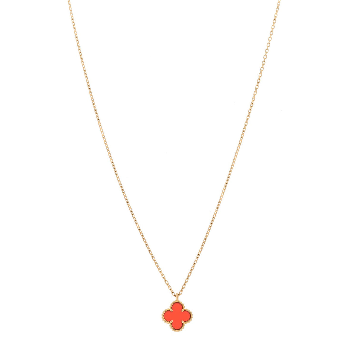 18K Rose Gold Carnelian Sweet Alhambra Pendant Necklace