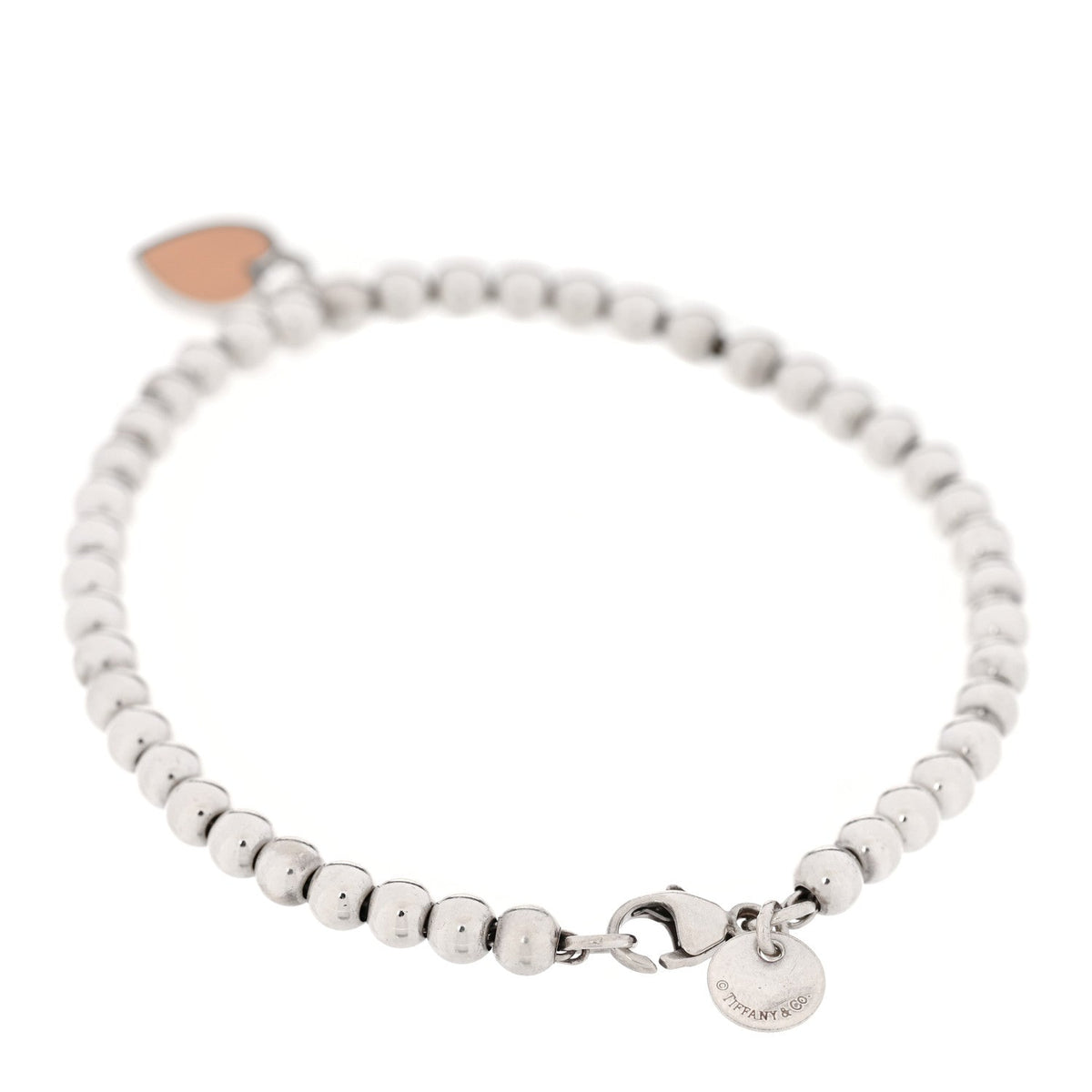 Sterling Silver Enamel 4mm Return To Tiffany Heart Tag Bead Bracelet Pink