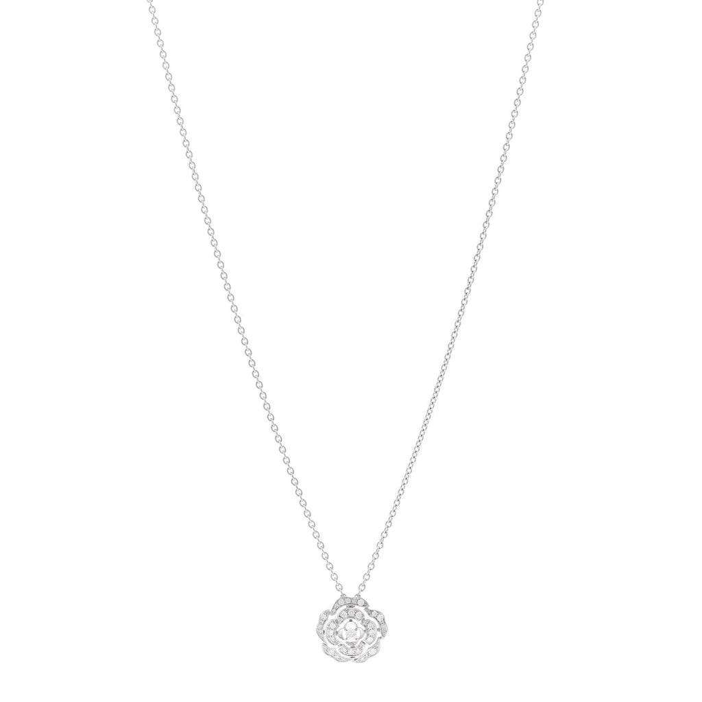 18K White Gold Diamond Bouton de Camelia Pendant Necklace
