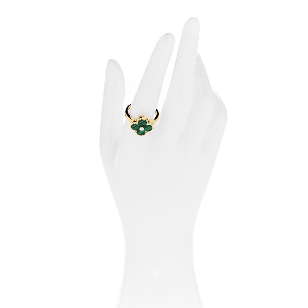 18K Yellow Gold Diamond Malachite Vintage Alhambra Ring 57 8