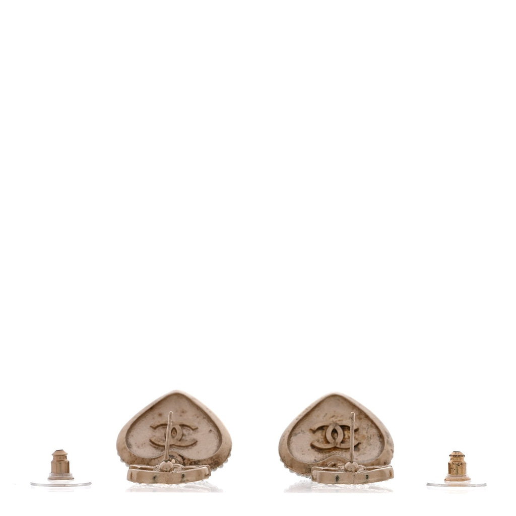 Pearl Crystal CC Heart Drop Earrings Gold White