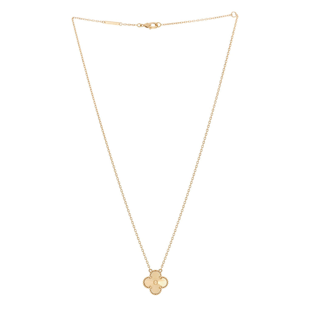 18K Yellow Gold Guilloche Vintage Alhambra Pendant Necklace