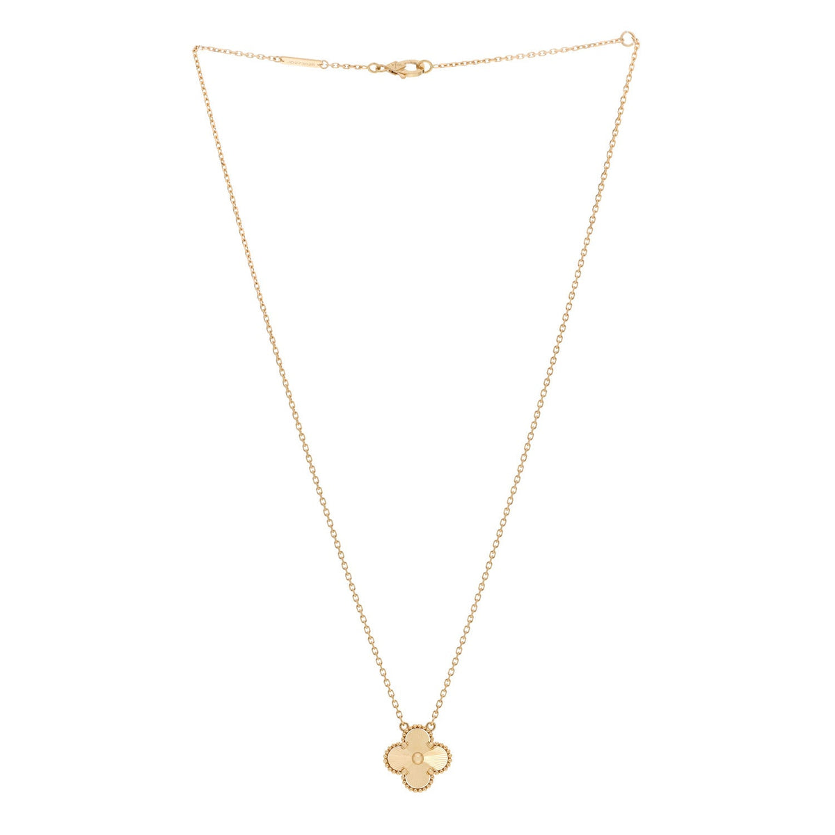 18K Yellow Gold Guilloche Vintage Alhambra Pendant Necklace