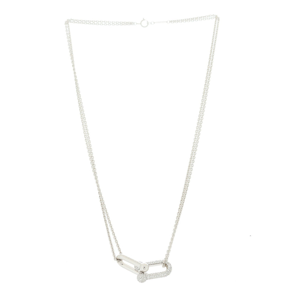 18K White Gold Diamond HardWear Large Double Link Pave Pendant Necklace