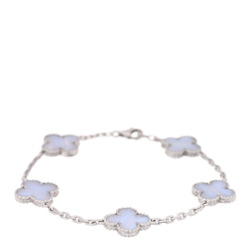 18K White Gold Chalcedony 5 Motifs Vintage Alhambra Bracelet