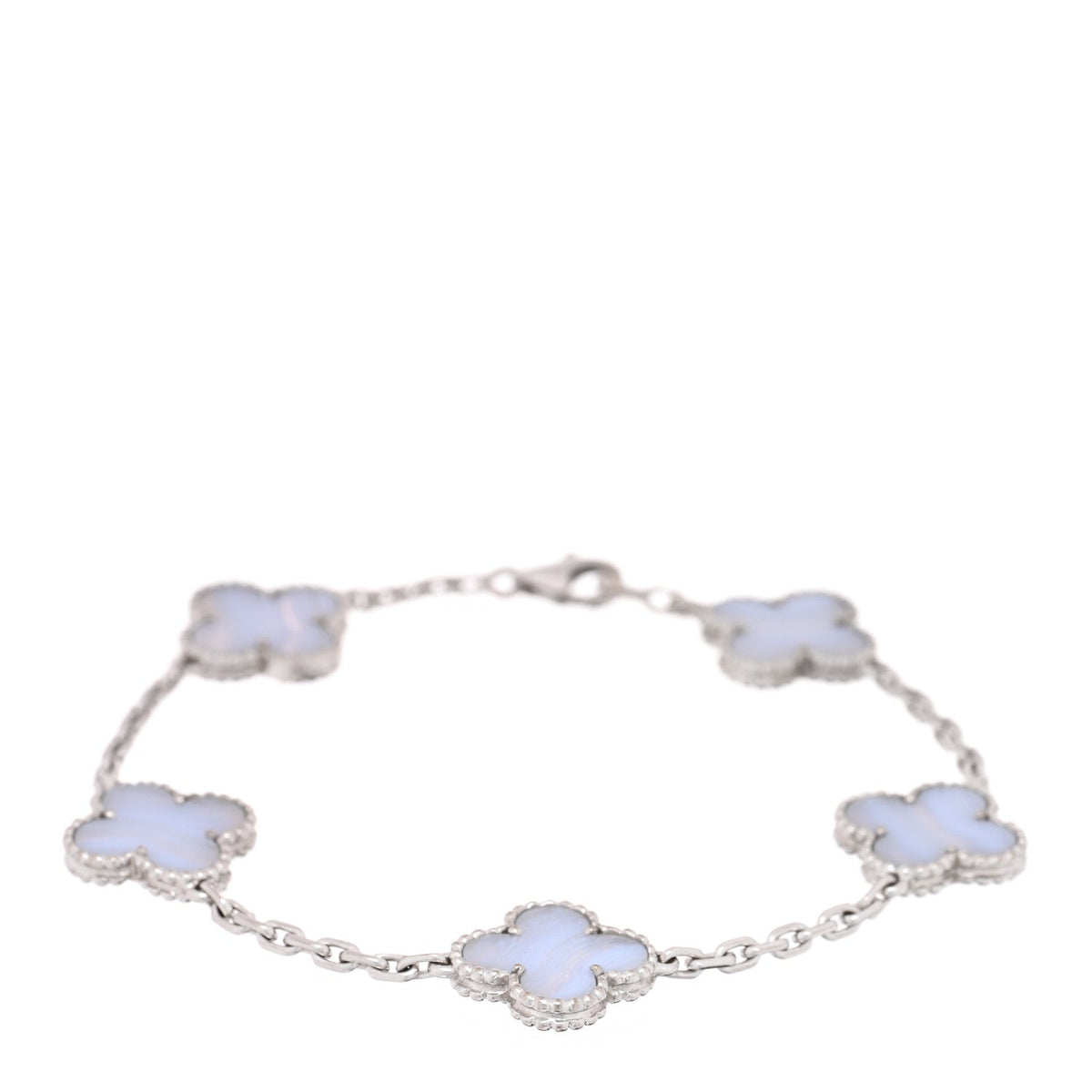 18K White Gold Chalcedony 5 Motifs Vintage Alhambra Bracelet