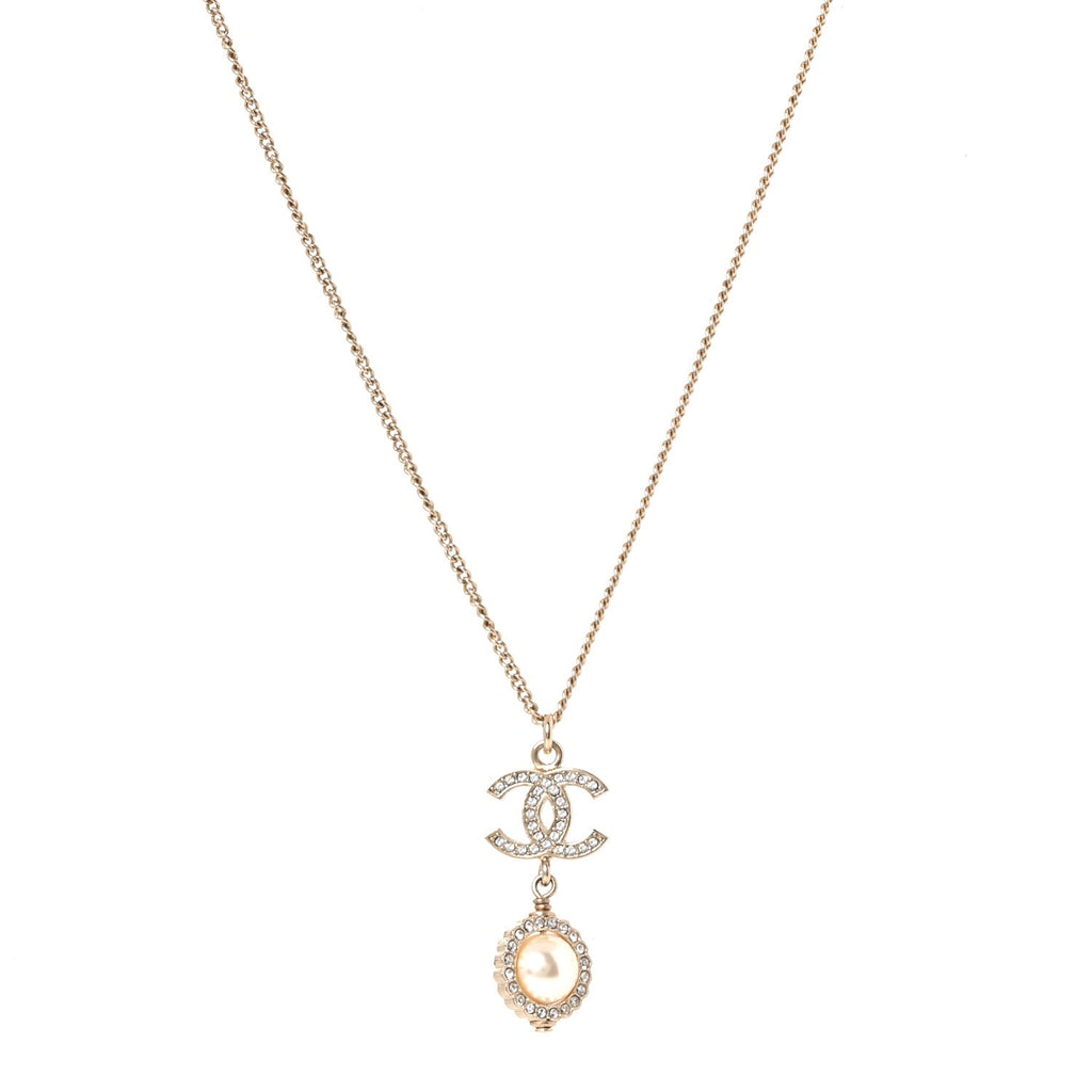 Crystal Pearl CC Lace Camellia Necklace  Gold