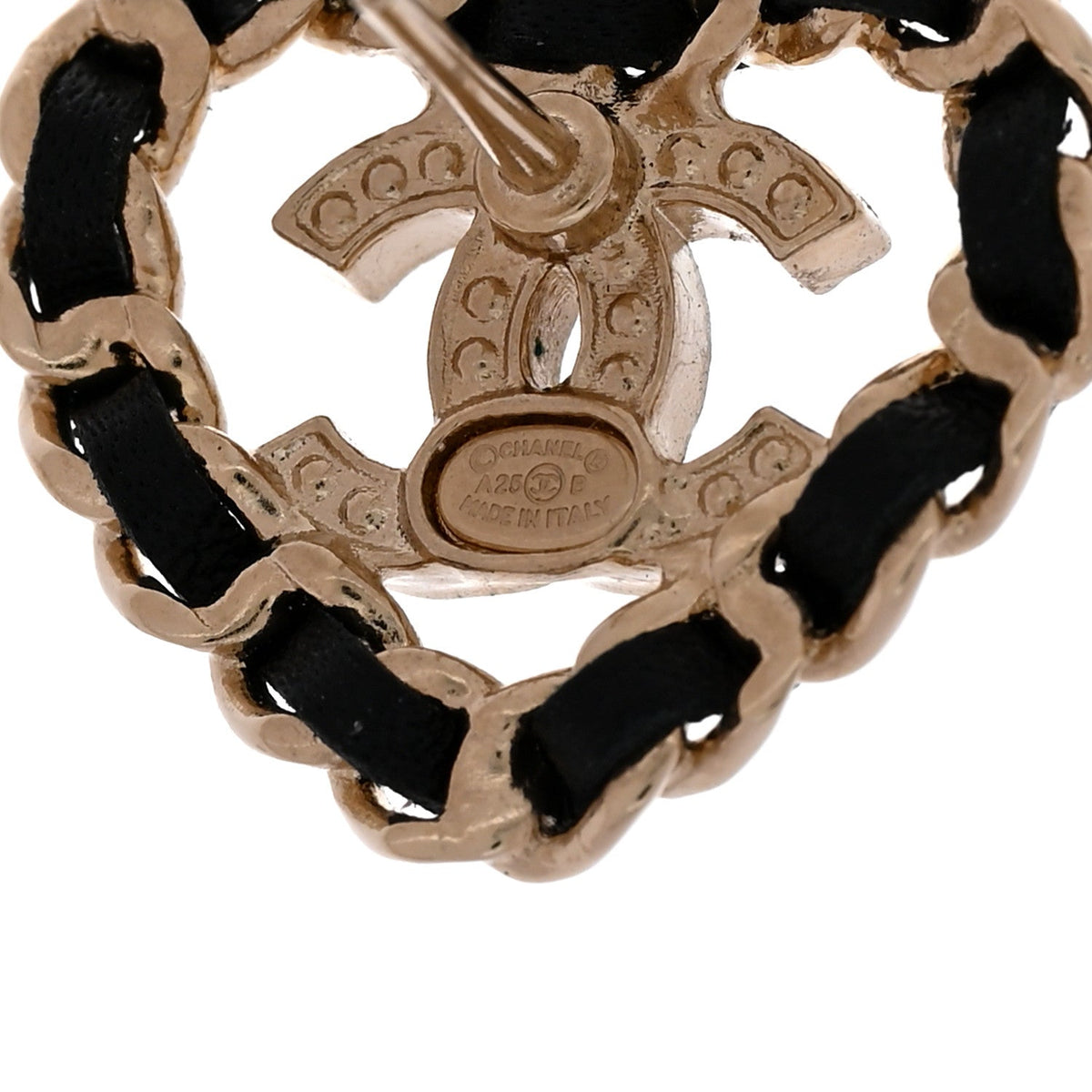 Crystal Lambskin Chain CC Heart Earrings Gold Black
