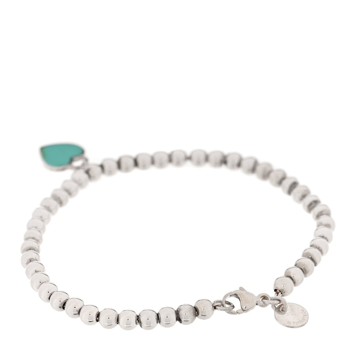Sterling Silver Enamel 4mm Return To Tiffany Heart Tag Bead Bracelet Blue