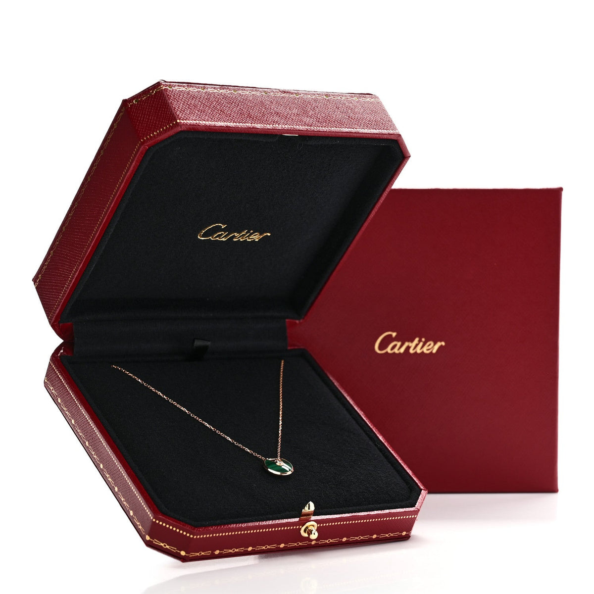 18K Pink Gold Diamond Malachite XS Amulette de Cartier Pendant Necklace