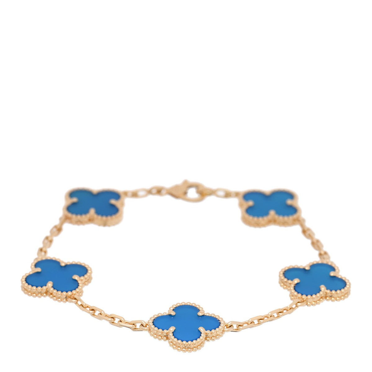 18K Yellow Gold Blue Agate 5 Motifs Vintage Alhambra Bracelet
