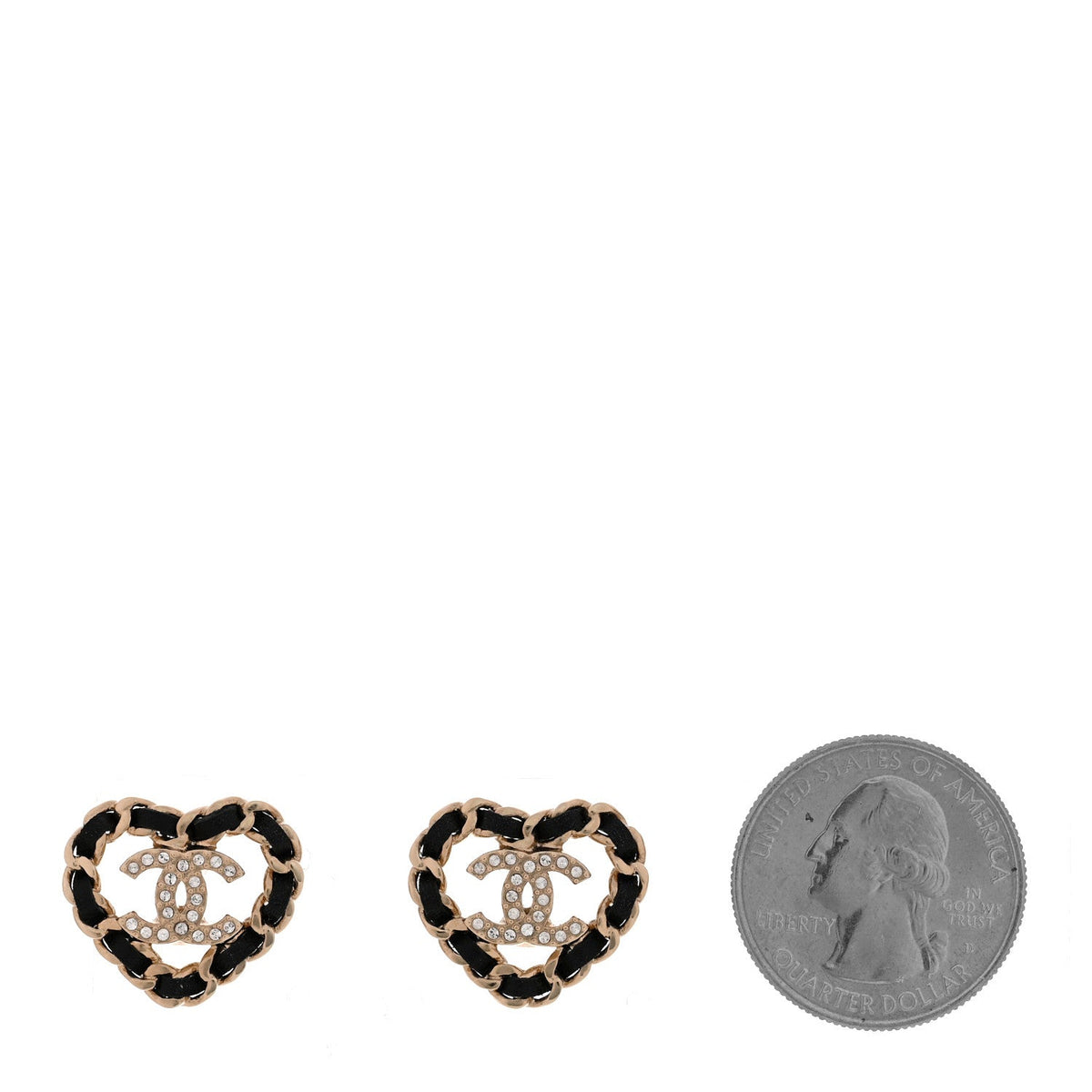 Crystal Lambskin Chain CC Heart Earrings Gold Black