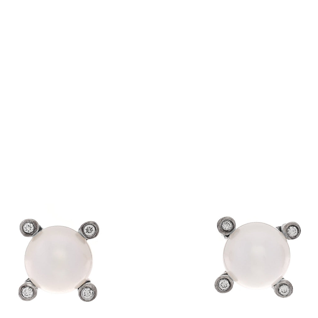 Sterling Silver Diamond Cultured Pearl 6-6.5mm Cable Stud Earrings