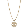 Pearl CC Round Pendant Necklace Gold