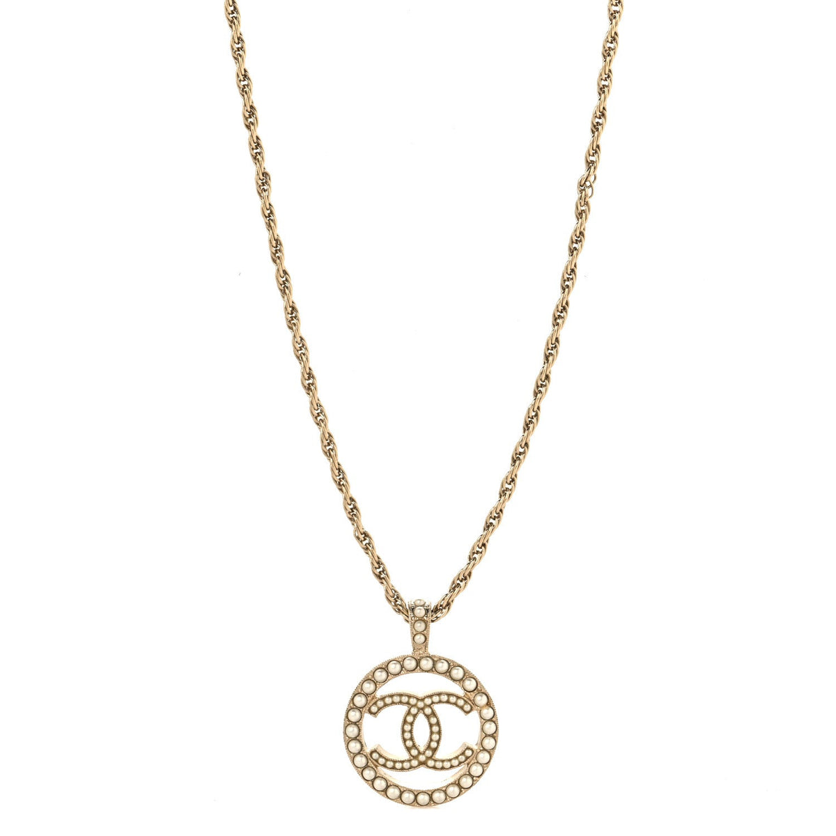Pearl CC Round Pendant Necklace Gold