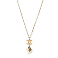 Pearl CC Logo Drop Necklace Gold