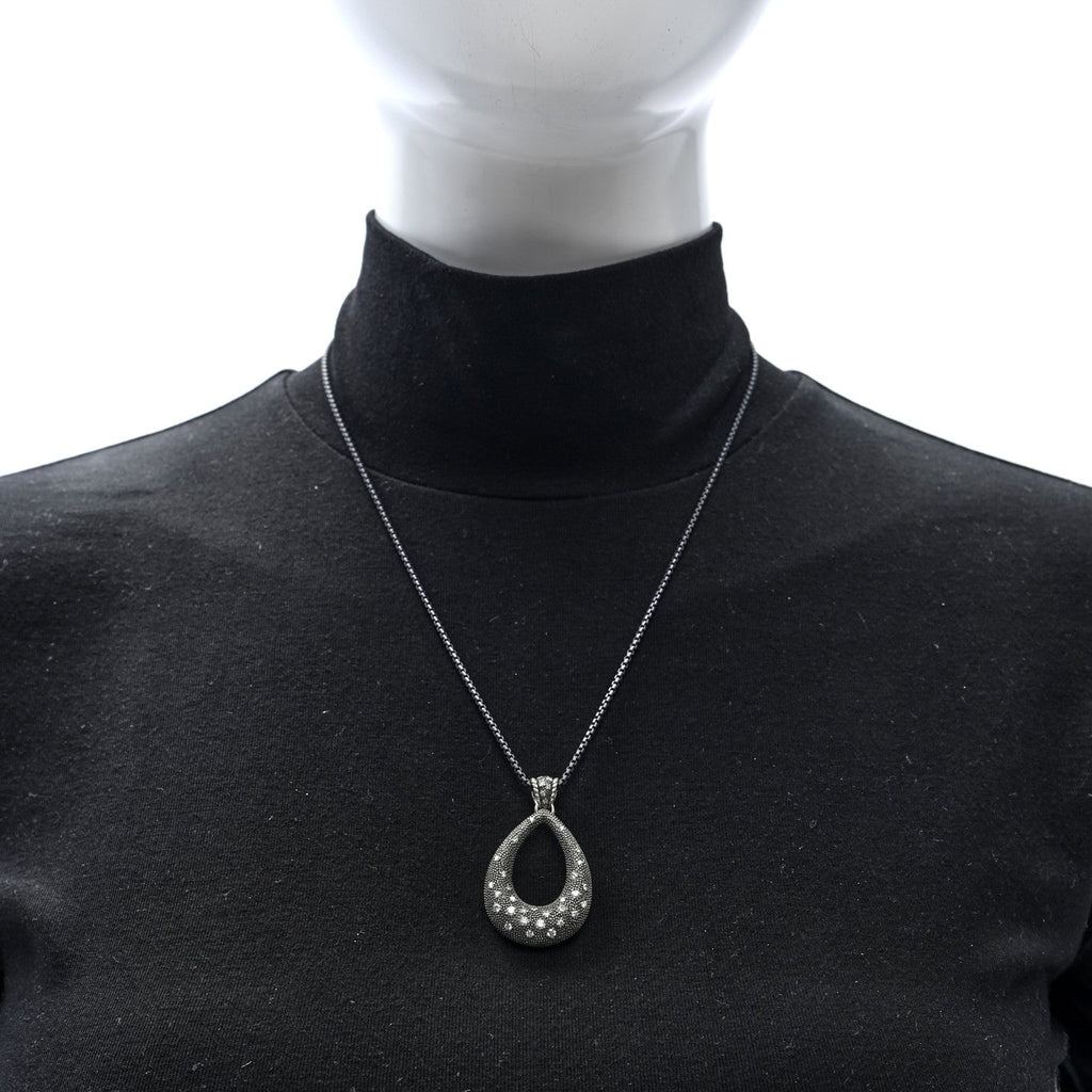 Darkened Sterling Silver Diamond Midnight Melange Teardrop Pendant Necklace