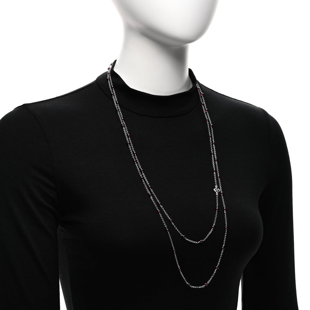 Sterling Silver Garnet Bead Chain Necklace 60"